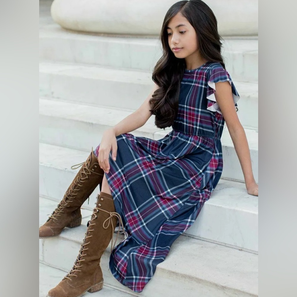 Joyfolie Mia Joy Leah dress in blue plaid 7 NWT